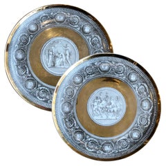 Pair of Dinner Plates Design "Cammei" by Piero Fornasetti Gold Plates