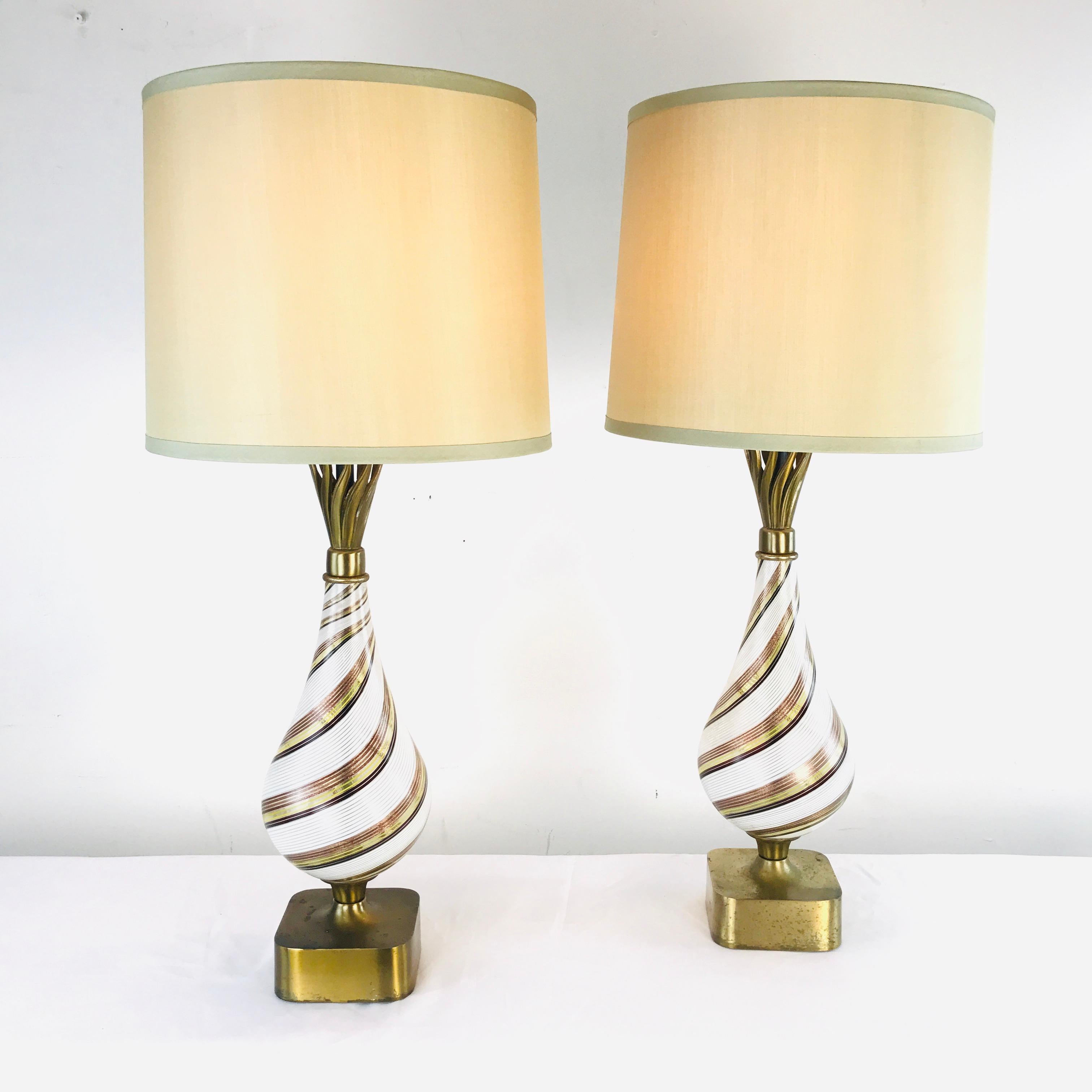 Italian Pair of Dino Martens Murano Lamps