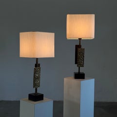 Pareja de lámparas de sobremesa "Dioniso" de mármol y latón de Angelo Brotto para Esperia