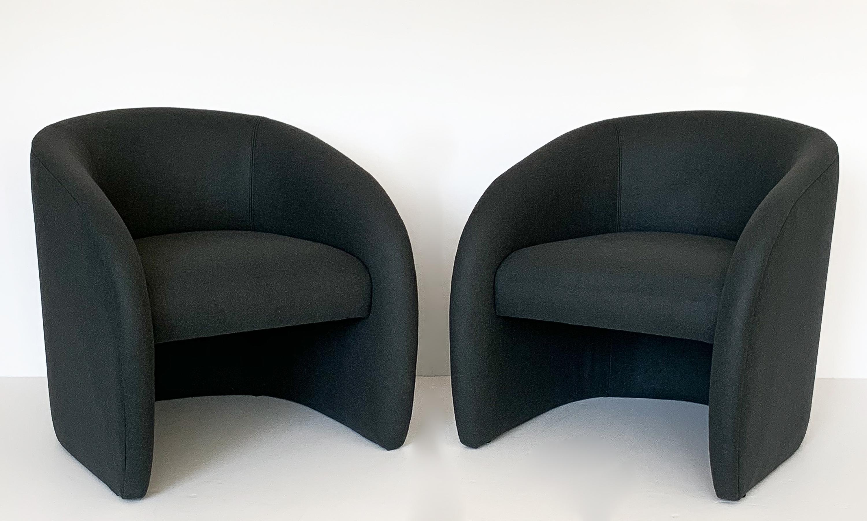 20th Century Pair of Directional Fully Upholstered Barrel Lounge Chairs