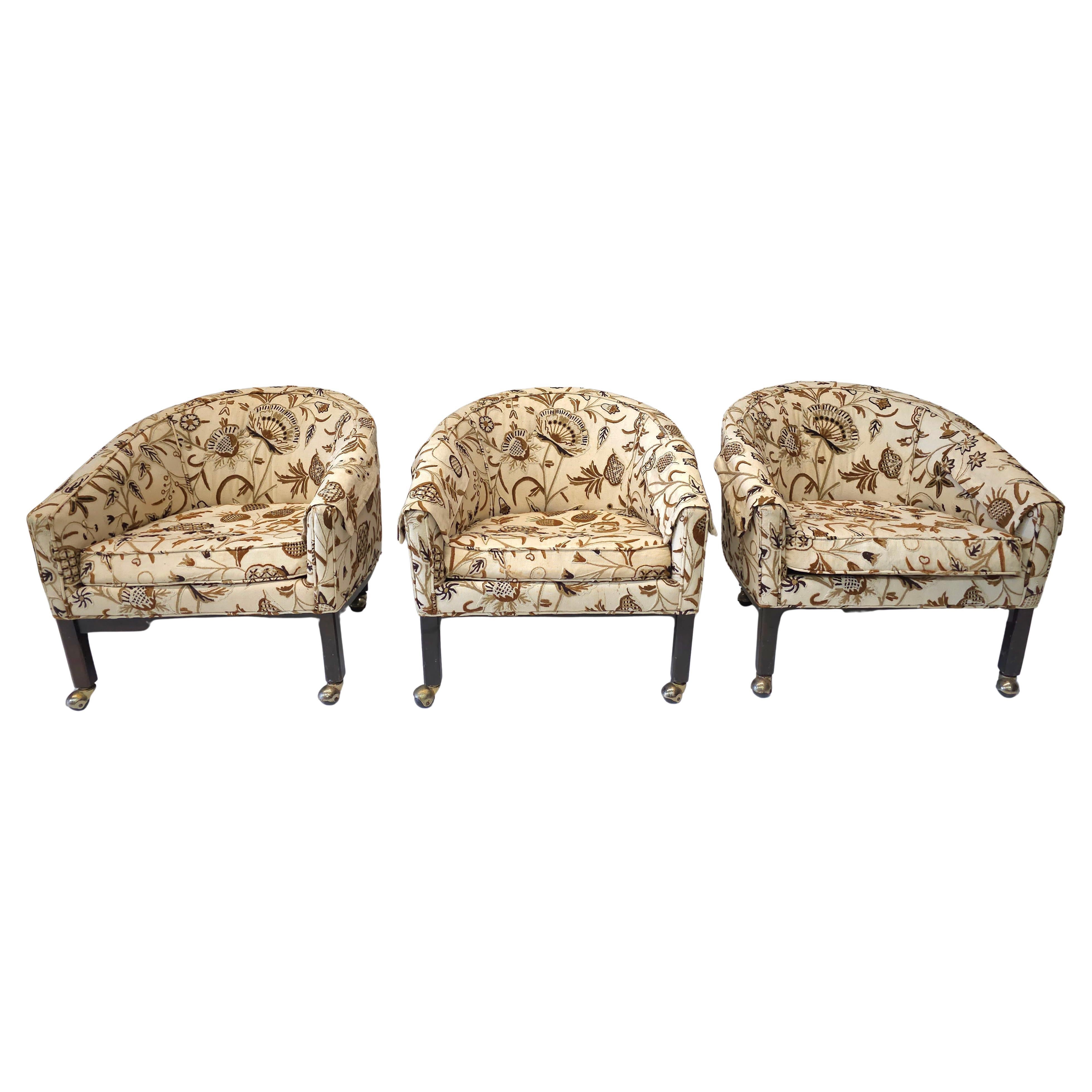 Mid-Century Modern Paire de chaises longues directionnelles en feutre de coton à points d'aiguille pétrifiés en vente