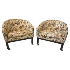 Pair of Directional Petrified Needlepoint Cotton Felt Upholstered Lounge Chairs
