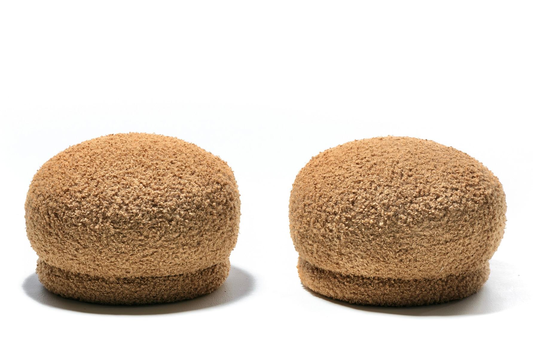 Pair of Directional Post Modern Poufs Ottomans in Curly Camel Teddy Bear Fabric For Sale 2