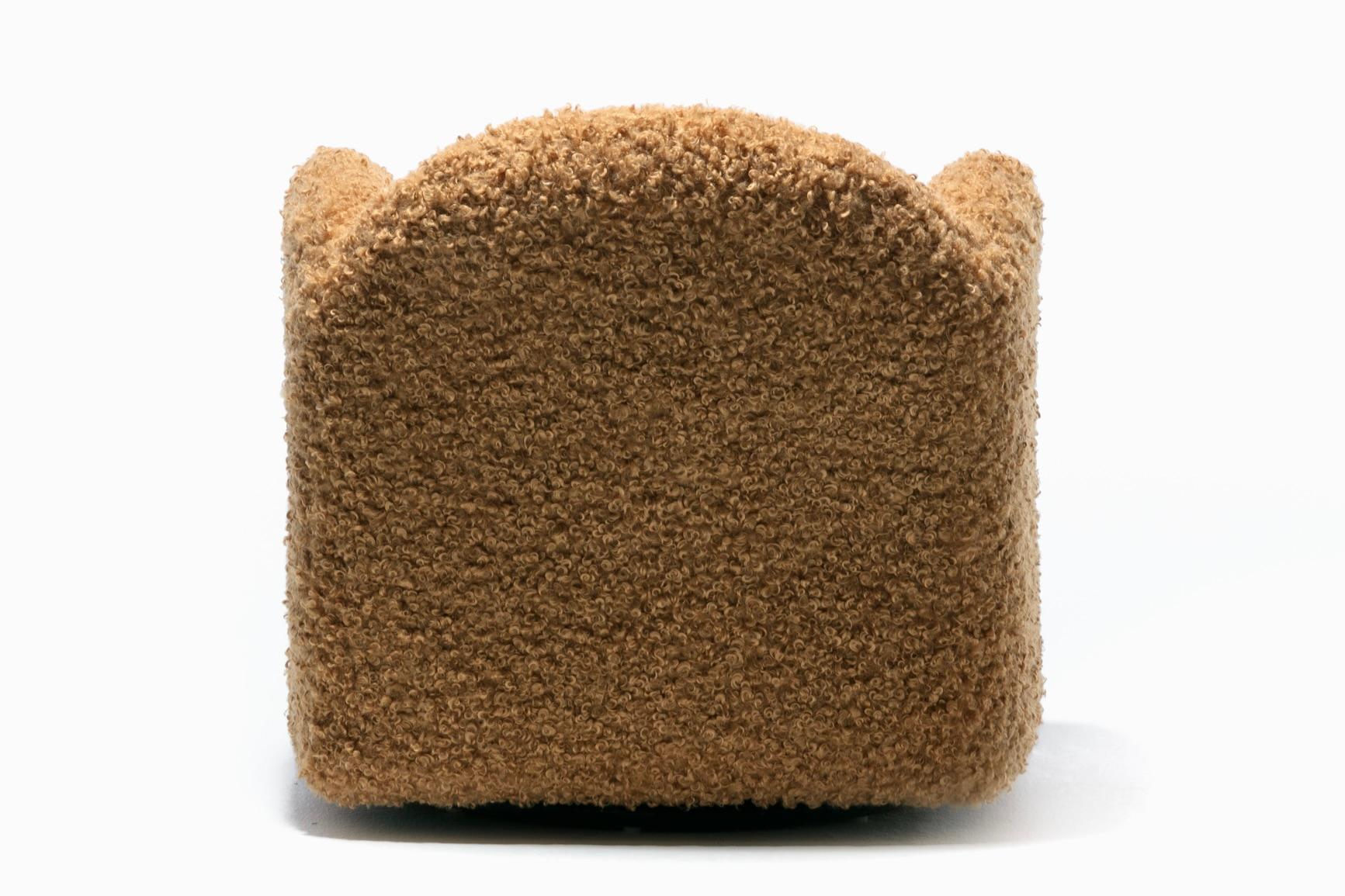 Late 20th Century Pair of Directional Post Modern Swivel Chairs in Soft Camel Teddy Bear Fabric
