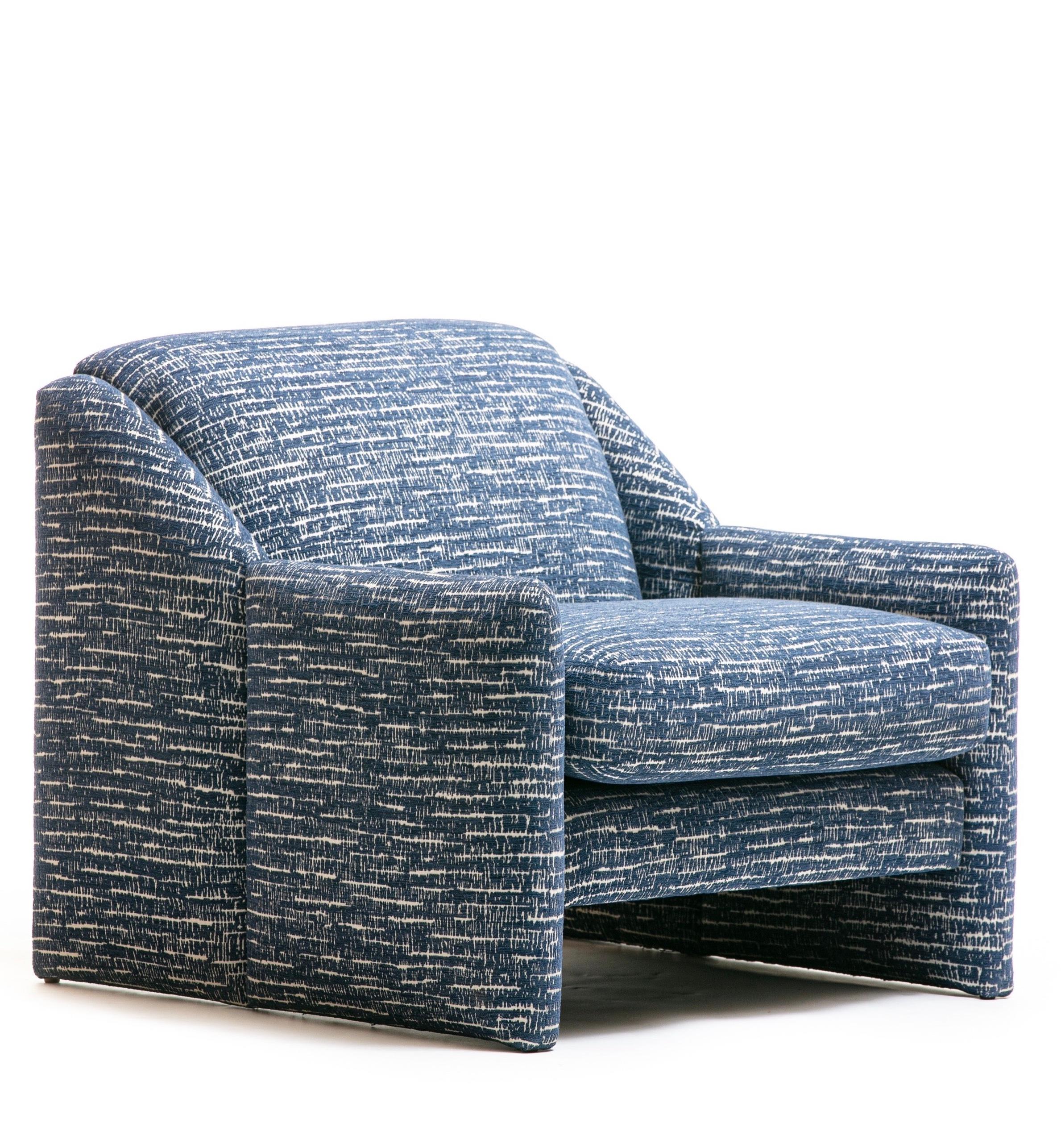 Pair of Directional Sculptural Lounge Chairs in Blue & White Knoll Fabric  2