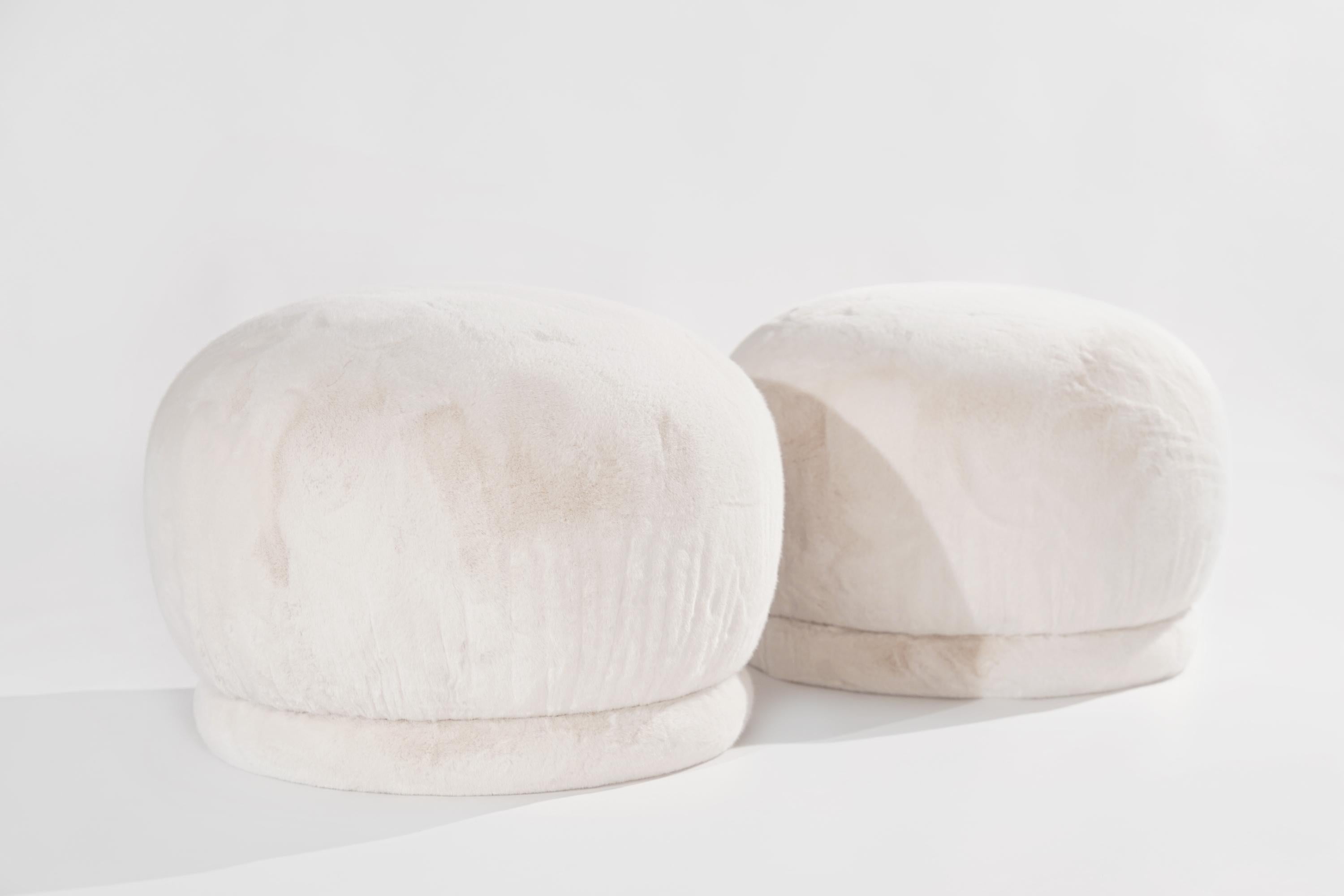 American Pair of Directional Swivel Poufs Ottomans, 1970s