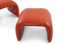 Pair of Persimmon Directional Waterfall Leather Ottomans