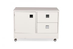 Pair of Directional White Laminate and Chrome Bedside Tables / Commodes