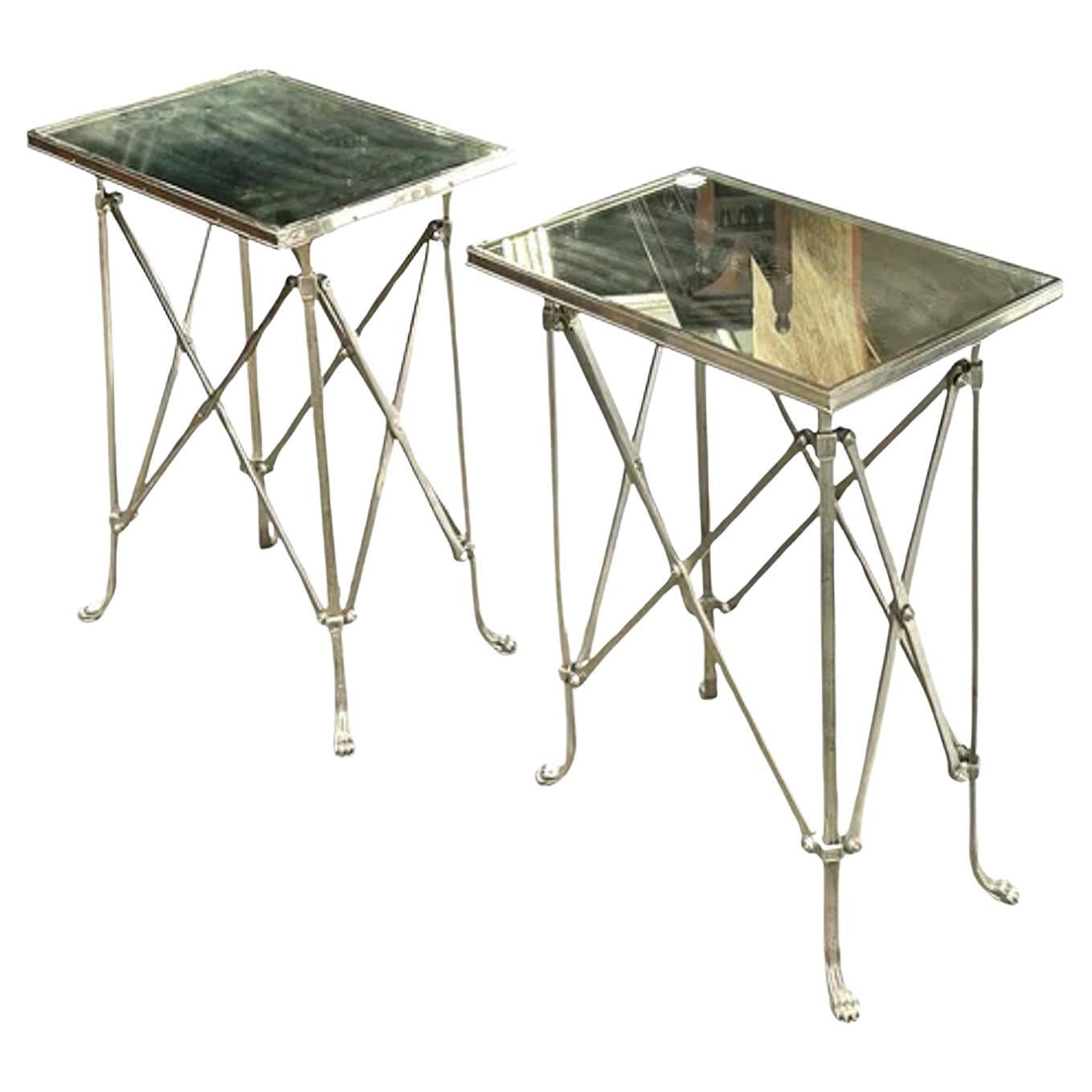 Pair of Directoir Style Mirrored Top Side Tables. Great Scale And Form.