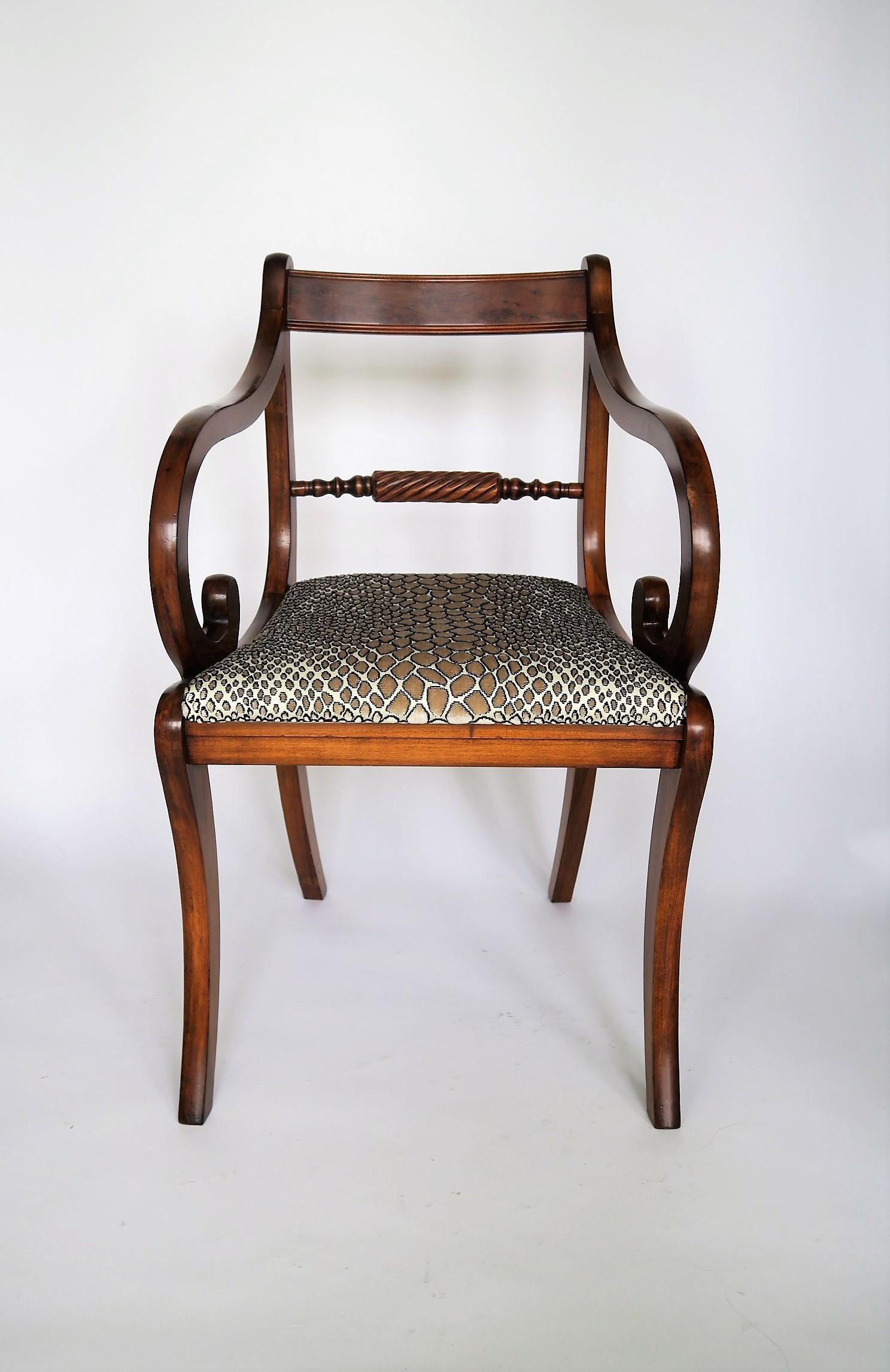 French Pair of Directoire Armchairs in Mahogany with Velvet Fabric, France, circa 1850