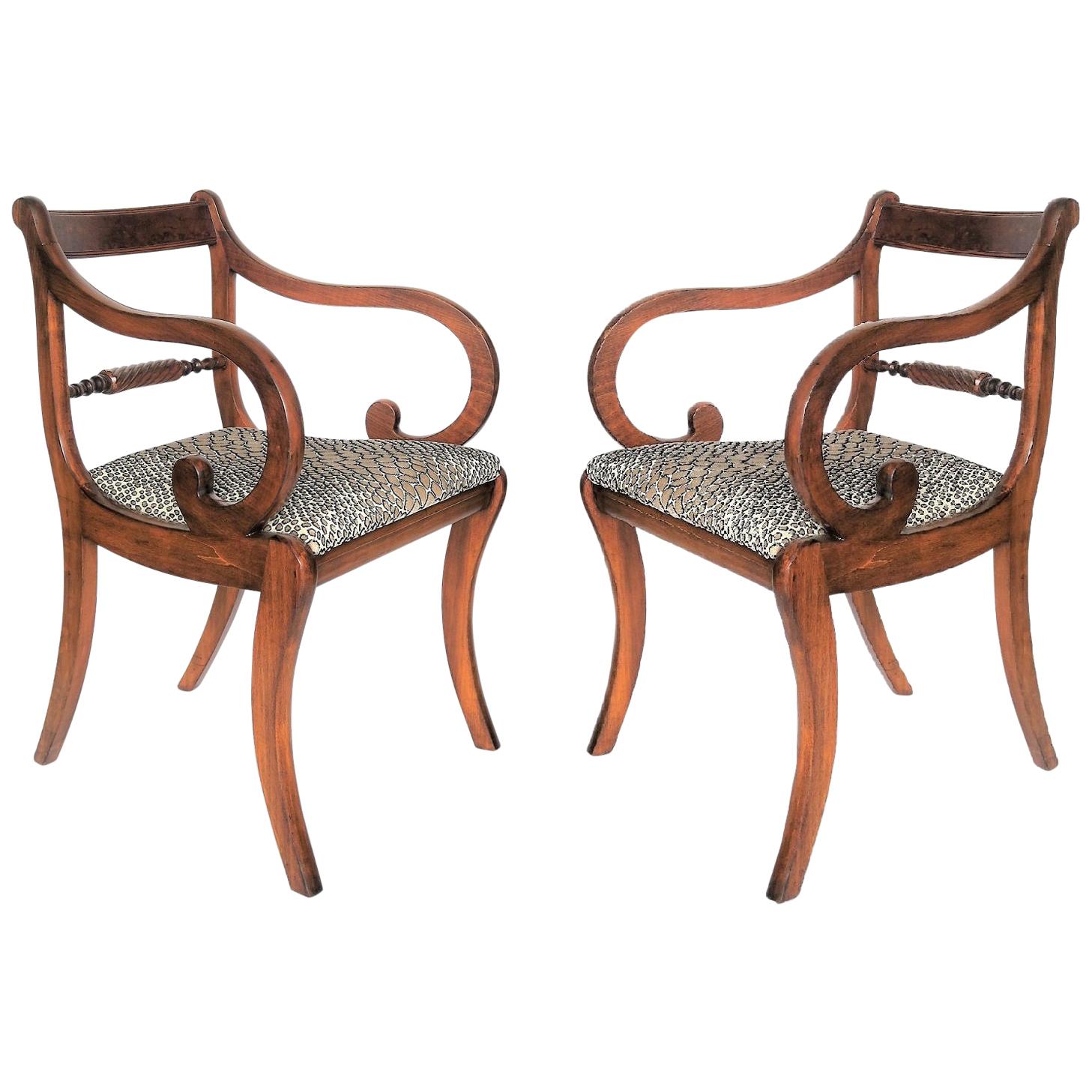 Pair of Directoire Armchairs in Mahogany with Velvet Fabric, France, circa 1850
