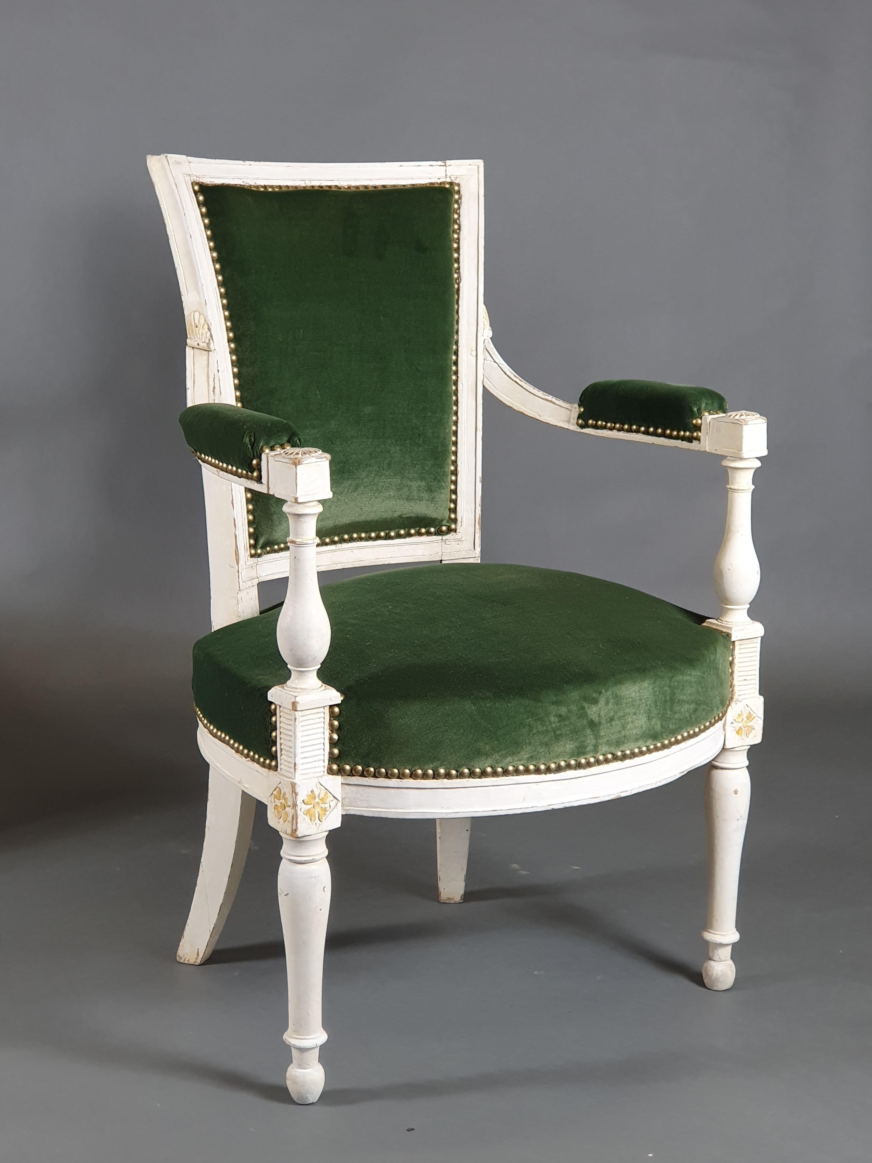 Pair Of Directoire Armchairs In White Lacquered Wood  For Sale 5