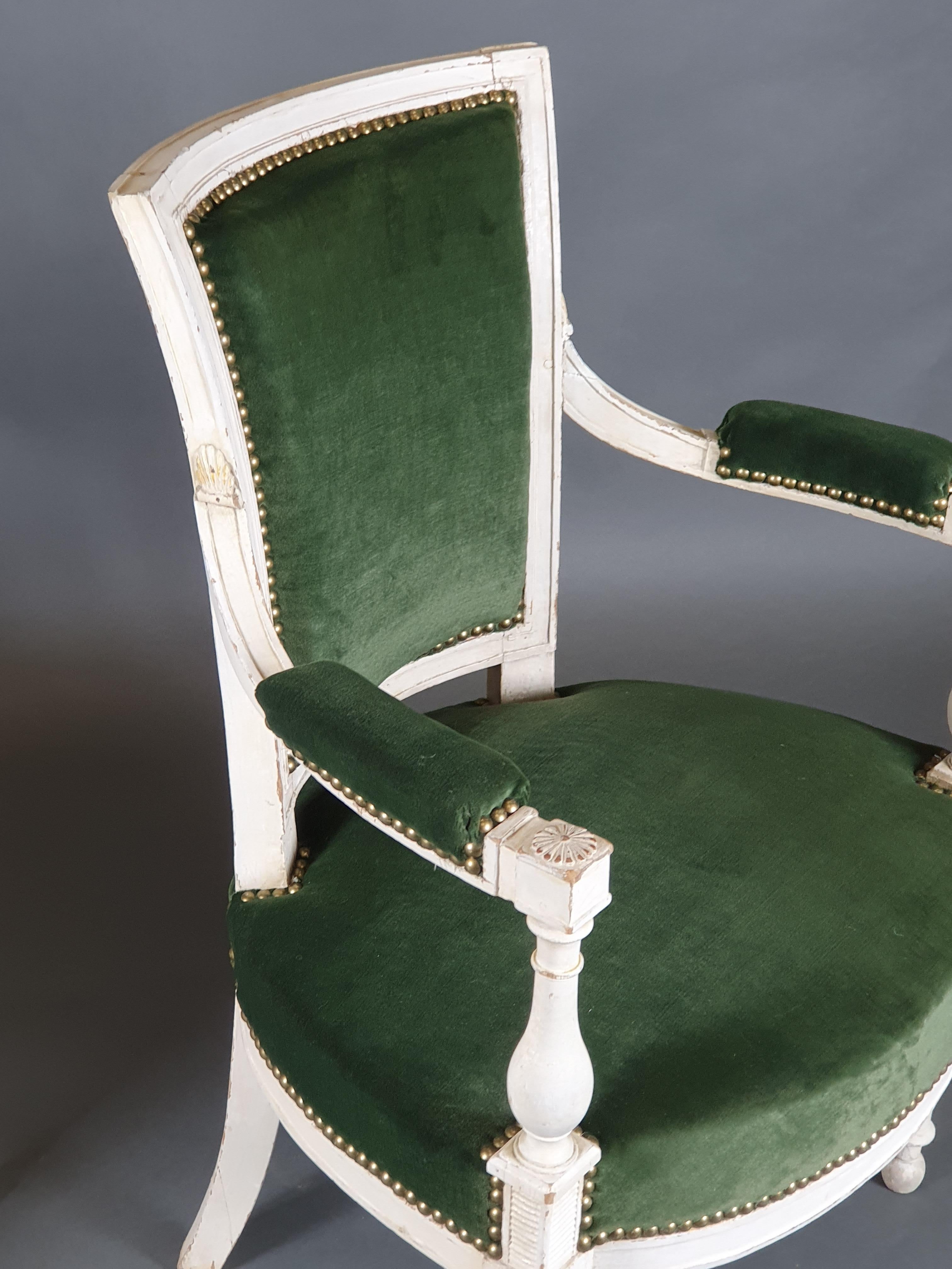 Pair Of Directoire Armchairs In White Lacquered Wood  For Sale 2