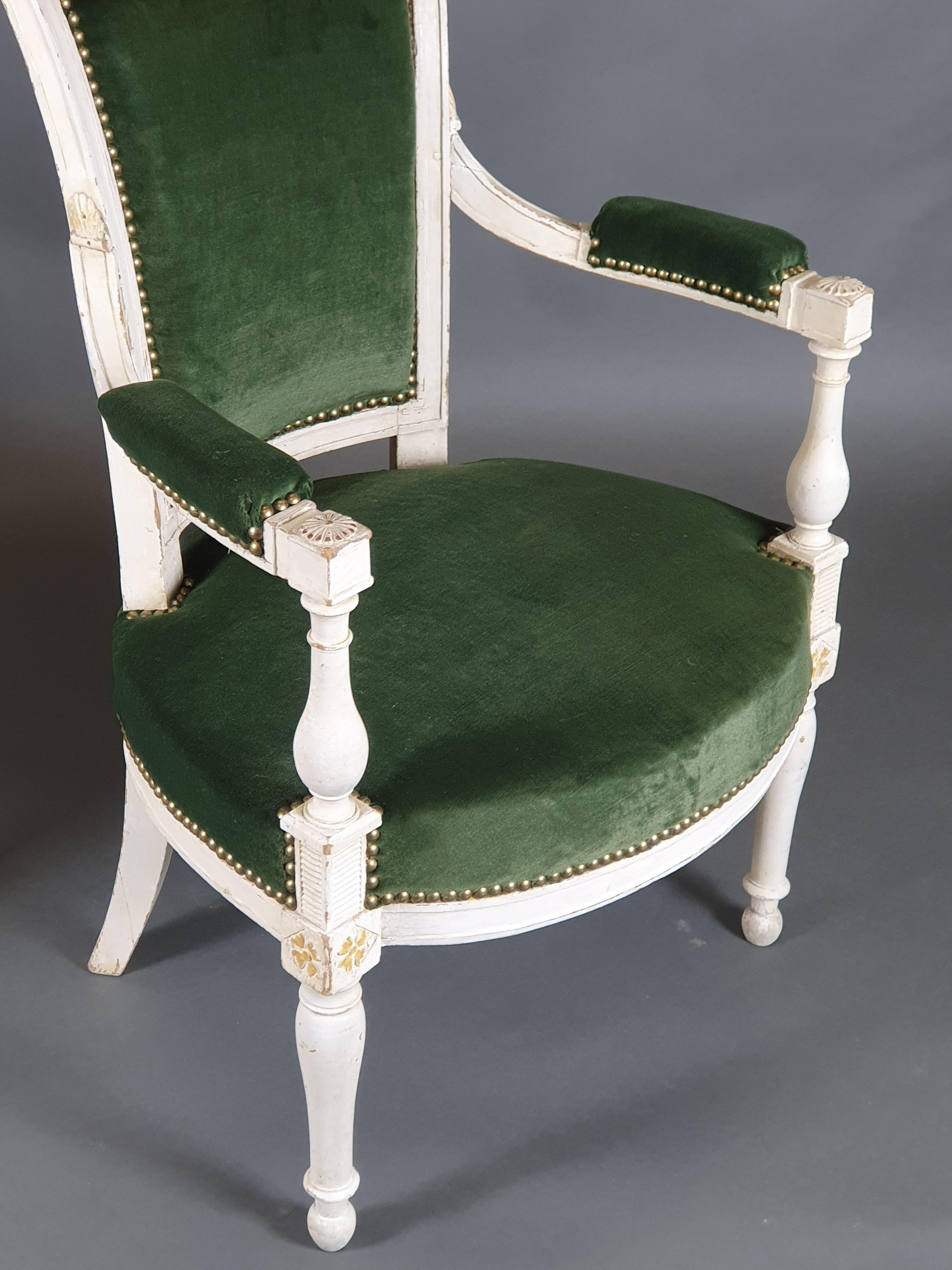 Pair Of Directoire Armchairs In White Lacquered Wood  For Sale 3