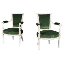 Pair Of Directoire Armchairs In White Lacquered Wood 
