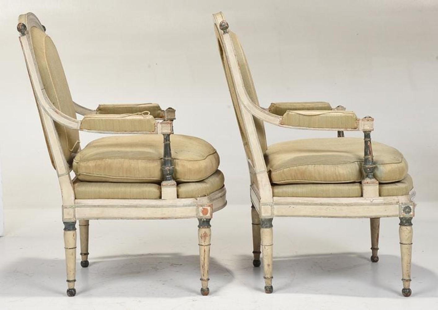 Painted “Georges Jacob”, Signed Pair Of Directoire Fauteuils, C. 1790