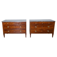 Paire de commodes Directoire en bois prune avec dessus en marbre gris d'origine, 18ème siècle
