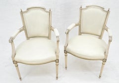 Pair of Directoire French Open Arms Painted Frames Arm Chairs