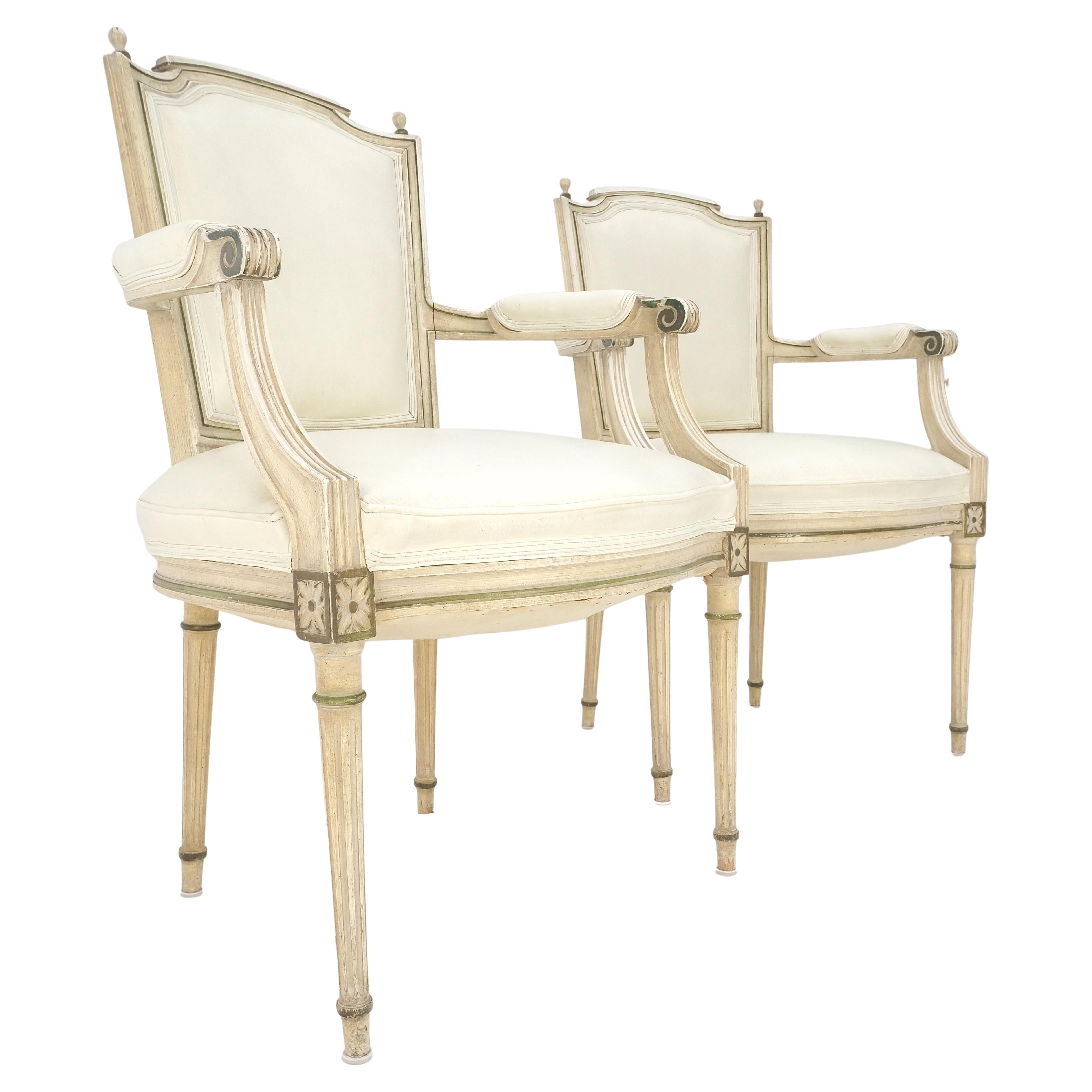 Pair of Directoire French Open Arms Painted Frames Arm Chairs For Sale