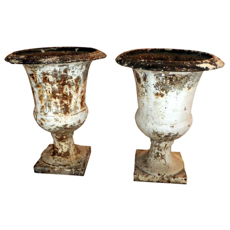 Pair of Directoire Painted Garden Urns For Sale