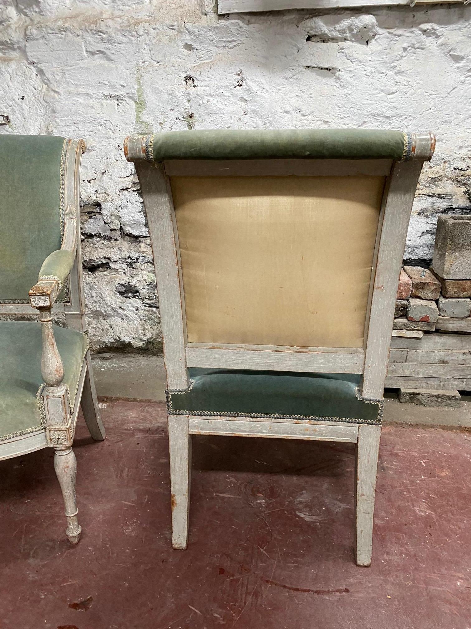 Early 19th Century Pair of Directoire Period Painted Armchairs after a Model by Jacob Desmalter For Sale
