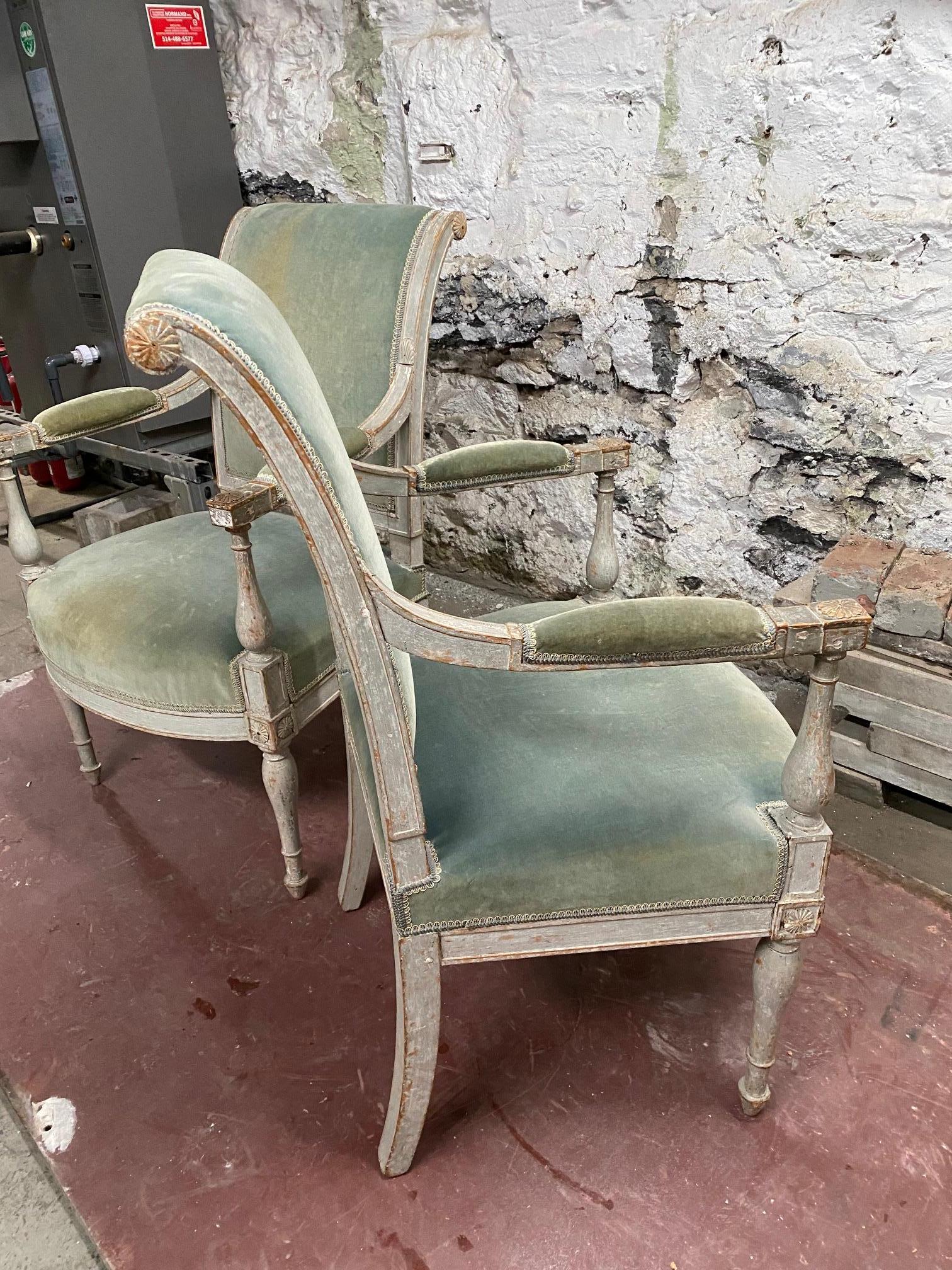 Wood Pair of Directoire Period Painted Armchairs after a Model by Jacob Desmalter For Sale