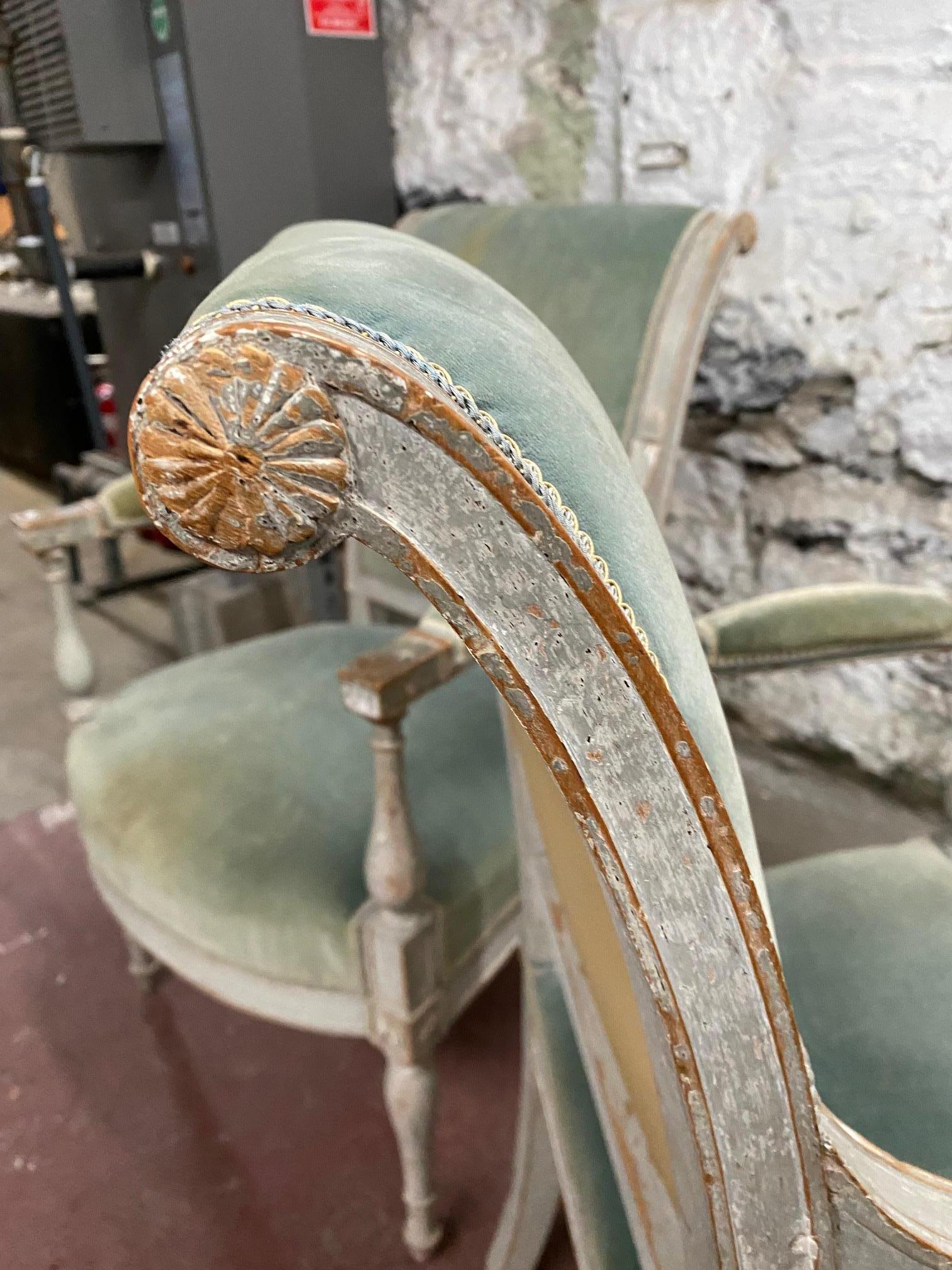 Pair of Directoire Period Painted Armchairs after a Model by Jacob Desmalter For Sale 1