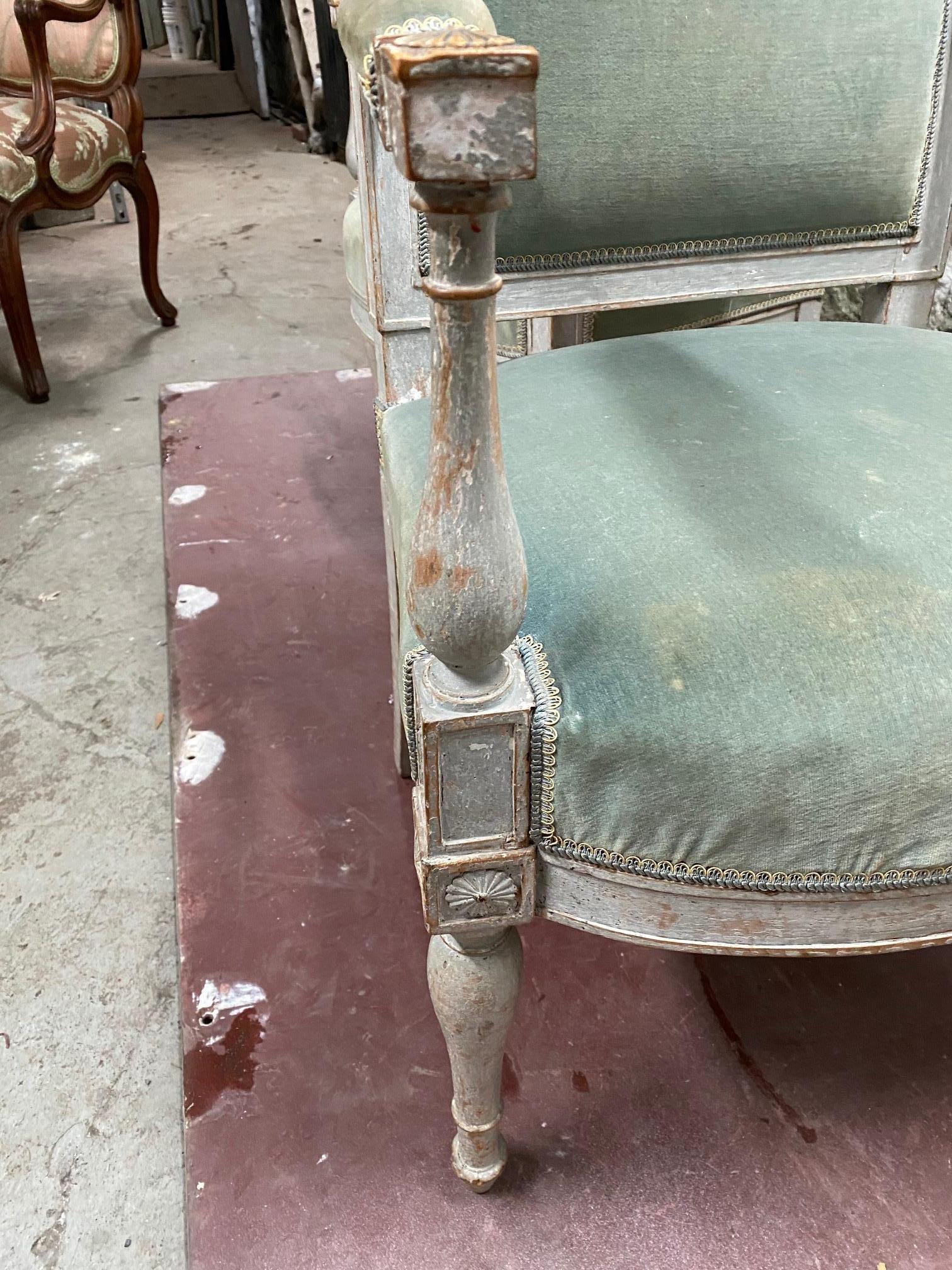 Pair of Directoire Period Painted Armchairs after a Model by Jacob Desmalter For Sale 3