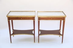 Pair of Directoire Style, 19th Century, Mahogany End Tables with Marble Tops