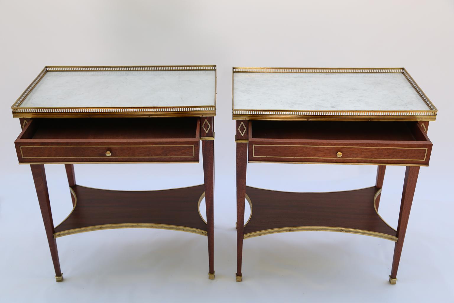 Pair of Directoire Style, 19th Century, Mahogany End Tables with Marble Tops  3