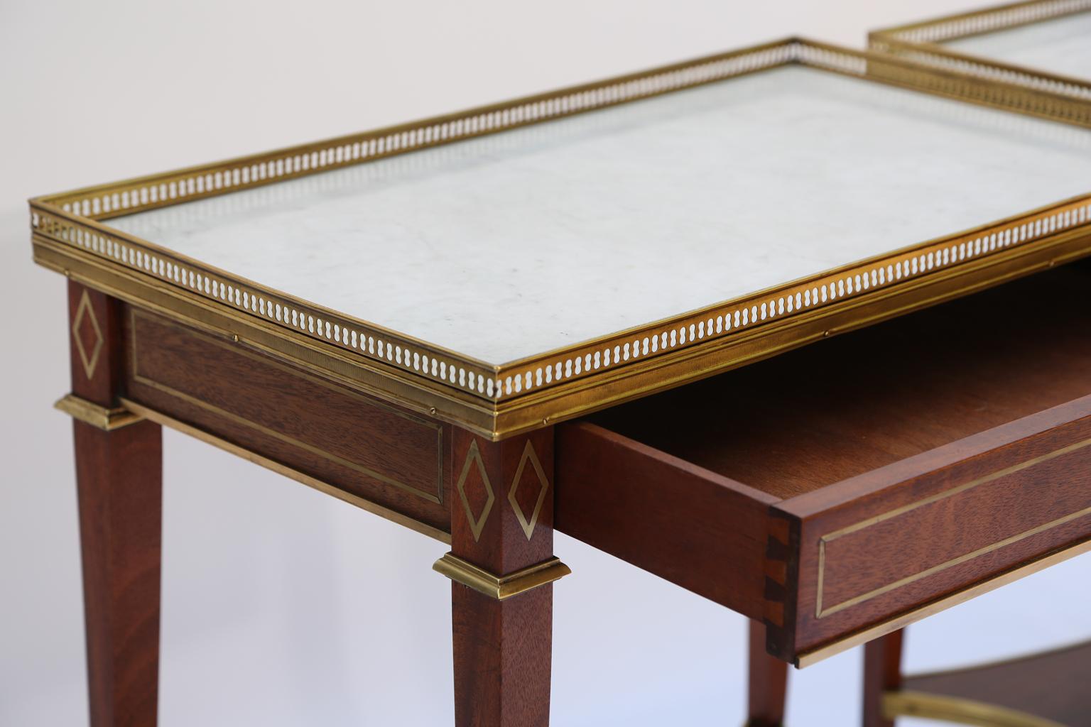 Pair of Directoire Style, 19th Century, Mahogany End Tables with Marble Tops  4