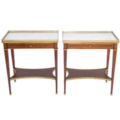 Pair of Directoire Style, 19th Century, Mahogany End Tables with Marble Tops 
