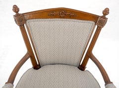 Pair of Directoire Style Acorn Finials Solid Cherry Open Arm Lounge Chairs MINT!