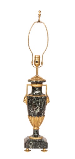 Pair of Directoire Style Antico Verde Marble and Gilt Bronze Table Lamps