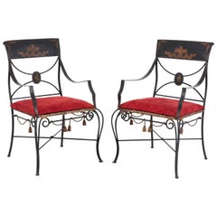 Pair of Directoire Style Armchairs in Lacquered Metal, 1970s