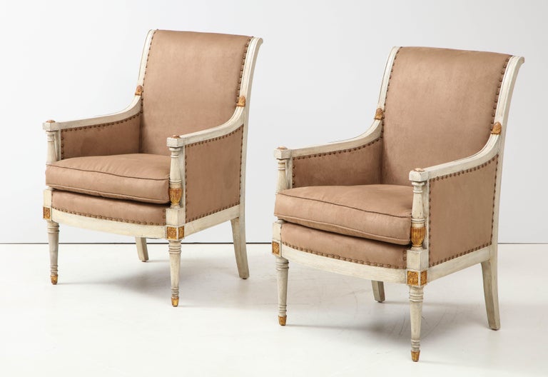 Wood Pair of Directoire Style Bergère Chairs For Sale