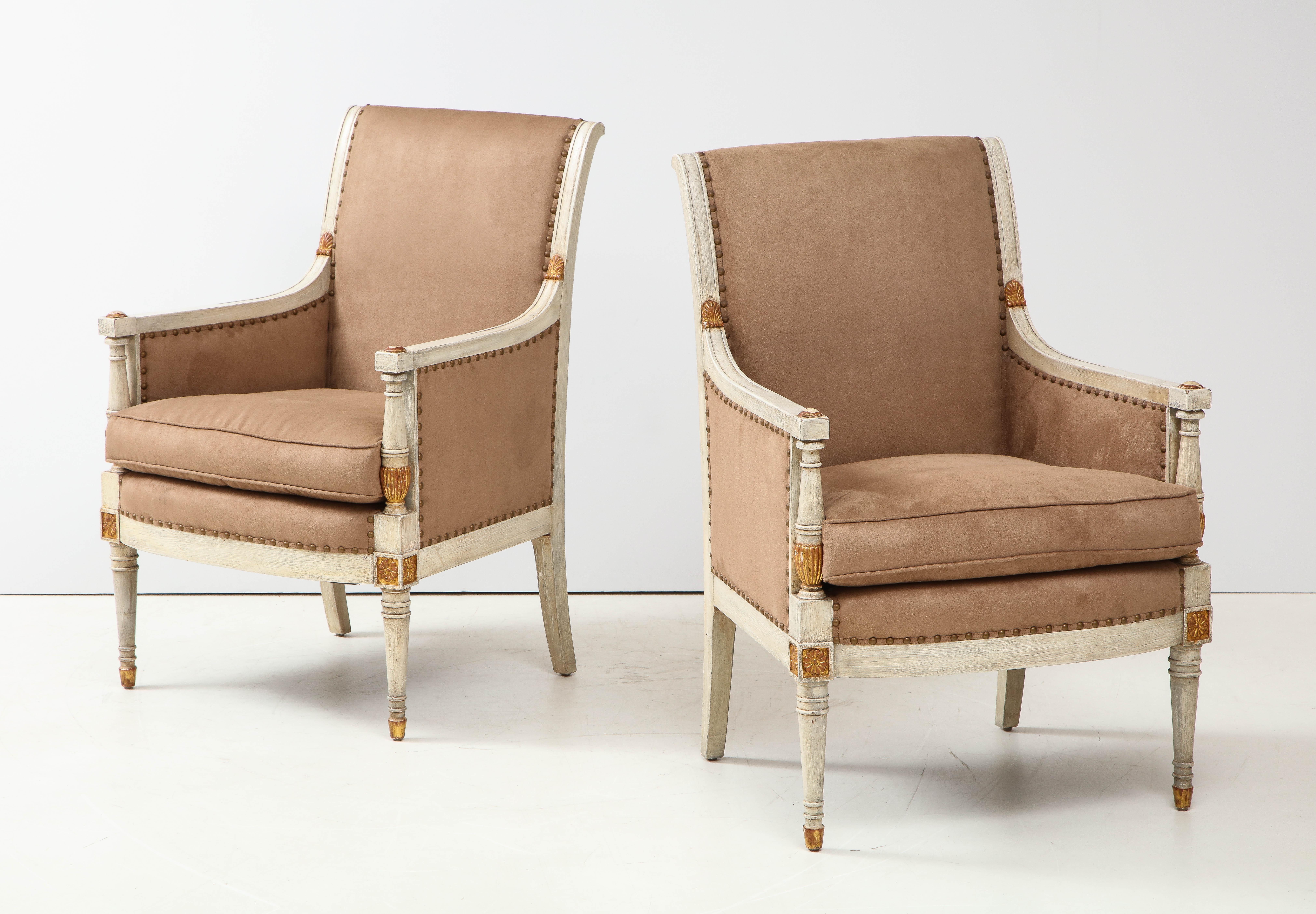 Wood Pair of Directoire Style Bergère Chairs