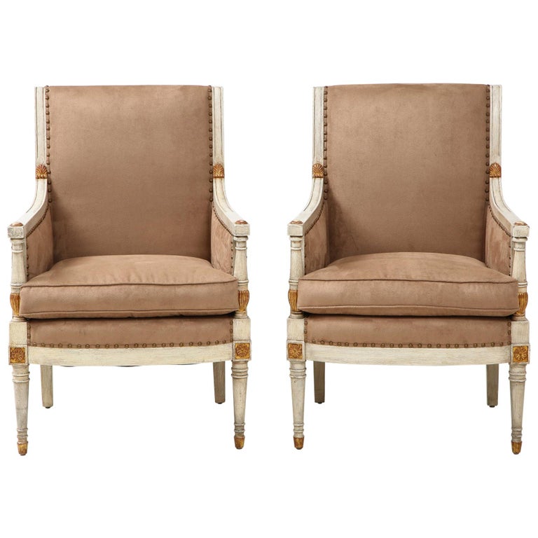 Pair of Directoire Style Bergère Chairs For Sale