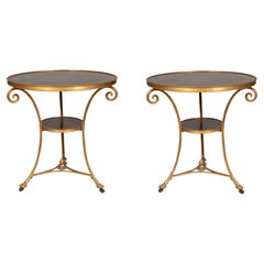 Pair Of Directoire Style Bronze And Granite Gueridon Tables