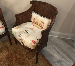 Pair of Directoire Style Caned Armchairs, Wood & Cane, French Design