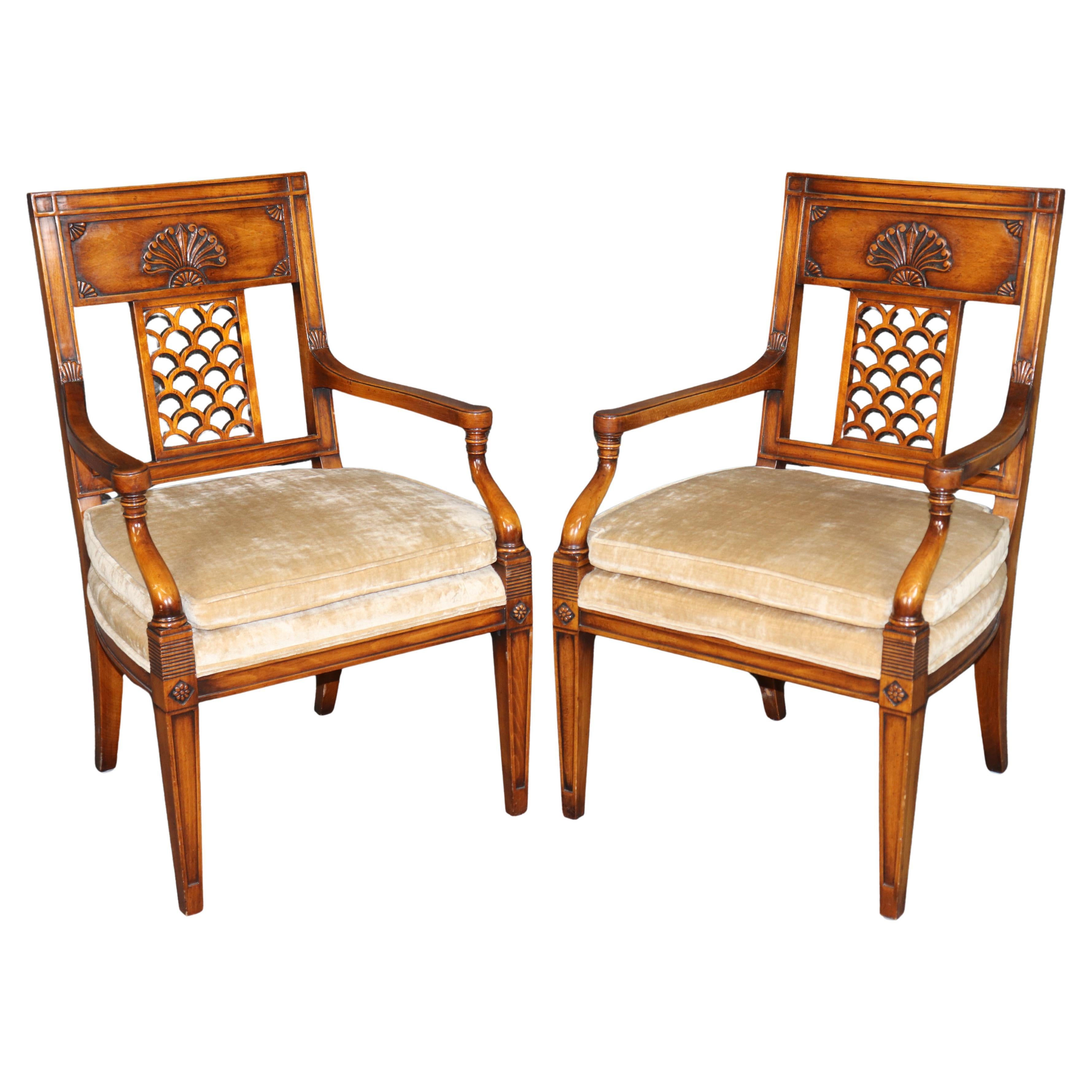 Pair of Directoire Style Carved Armchairs Attributed to Theodore Alexander