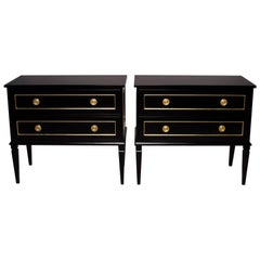 Pair of Directoire Style Ebonized Chests with Brass Mountings