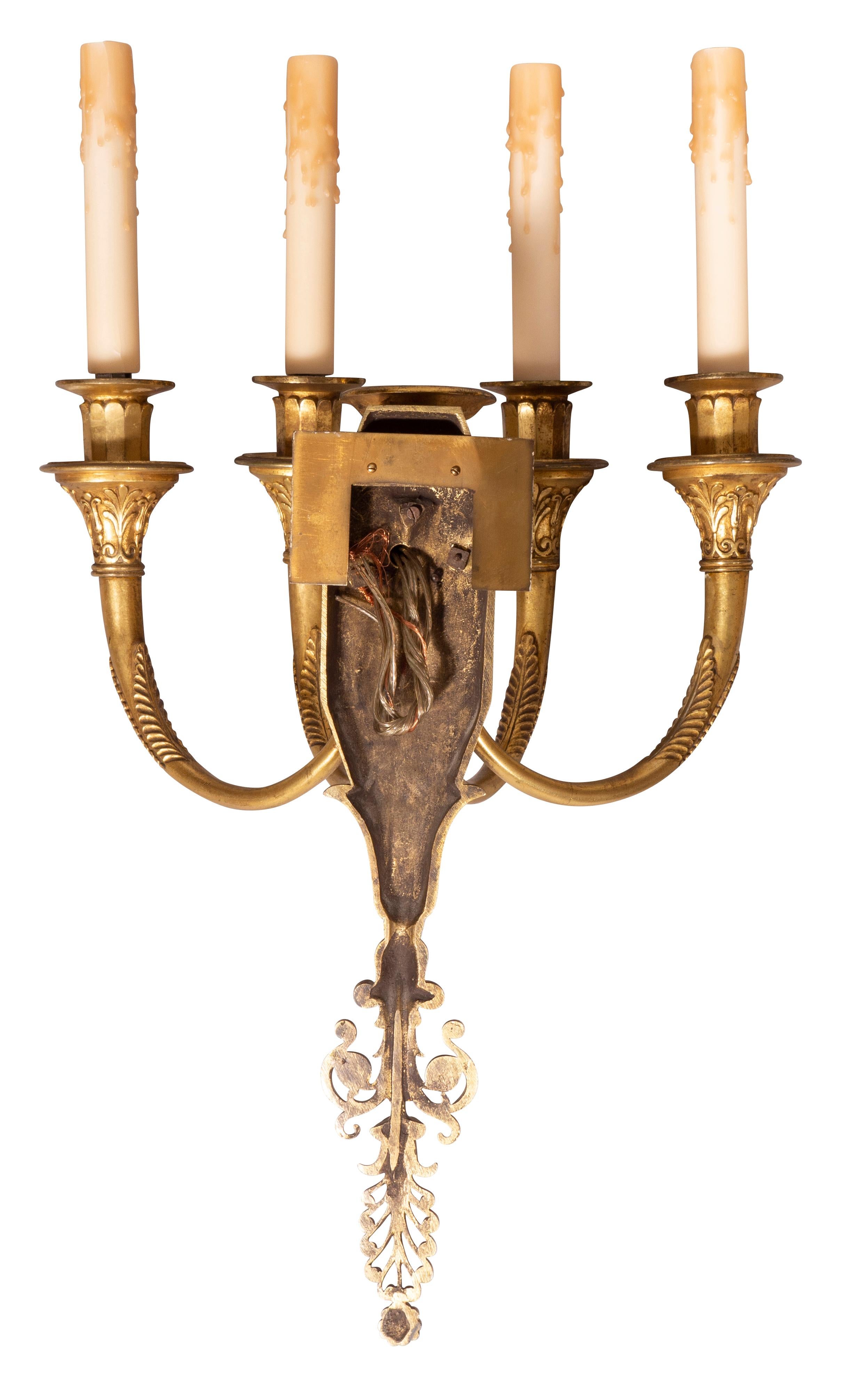 Pair of Directoire Style Gilt Bronze Wall Lights For Sale 5