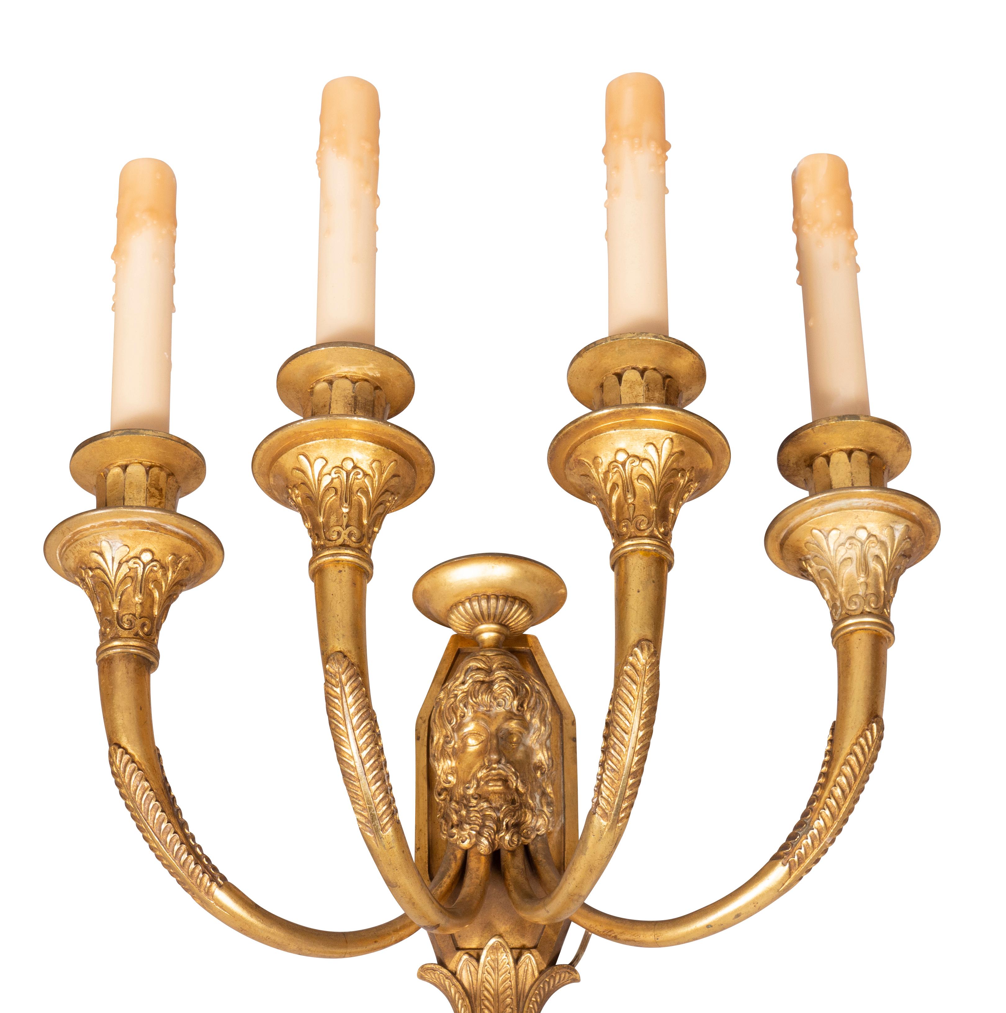 Pair of Directoire Style Gilt Bronze Wall Lights For Sale 2