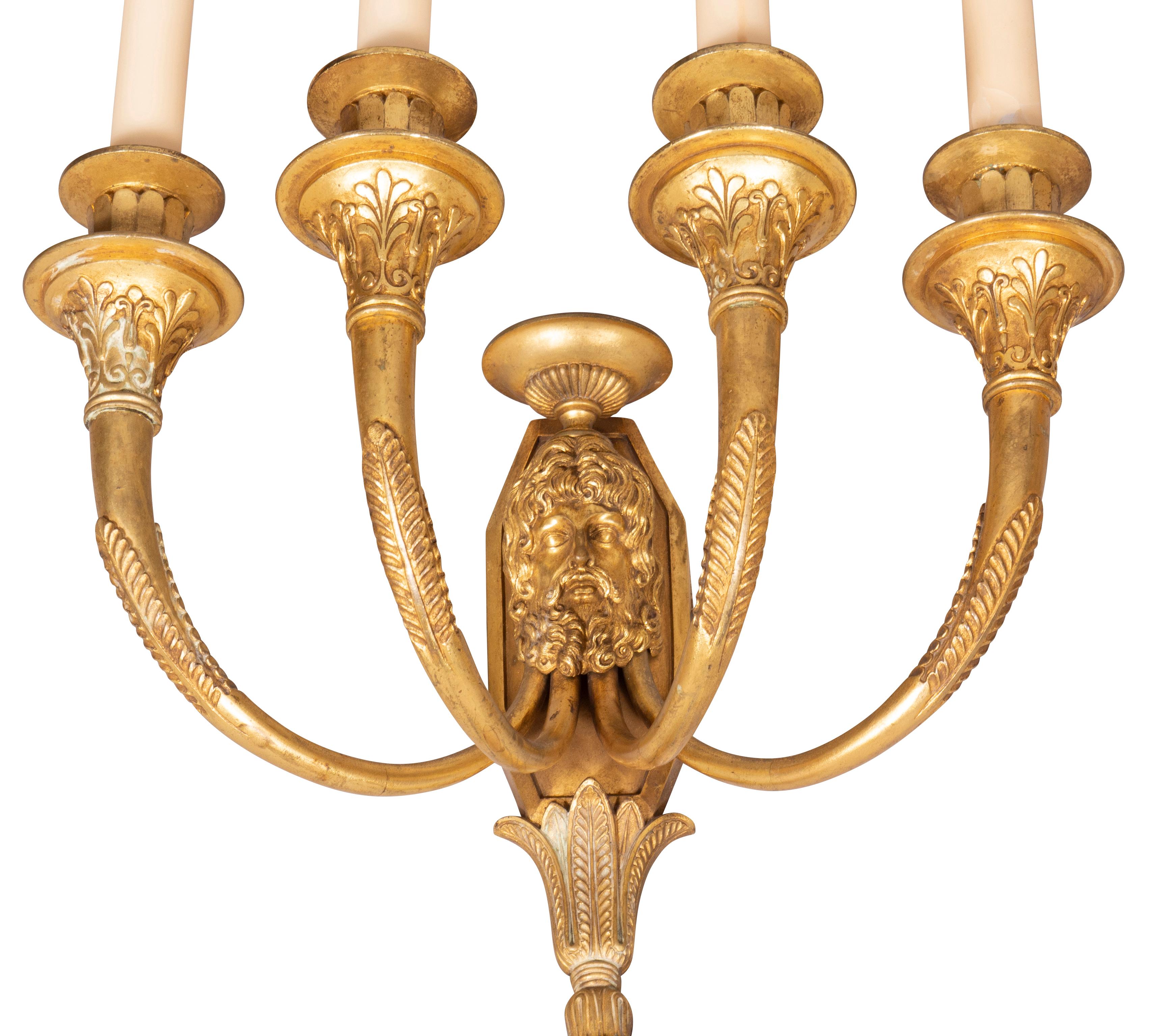 Pair of Directoire Style Gilt Bronze Wall Lights For Sale 4