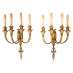 Antique Pair of Directoire Style Gilt Bronze Wall Lights