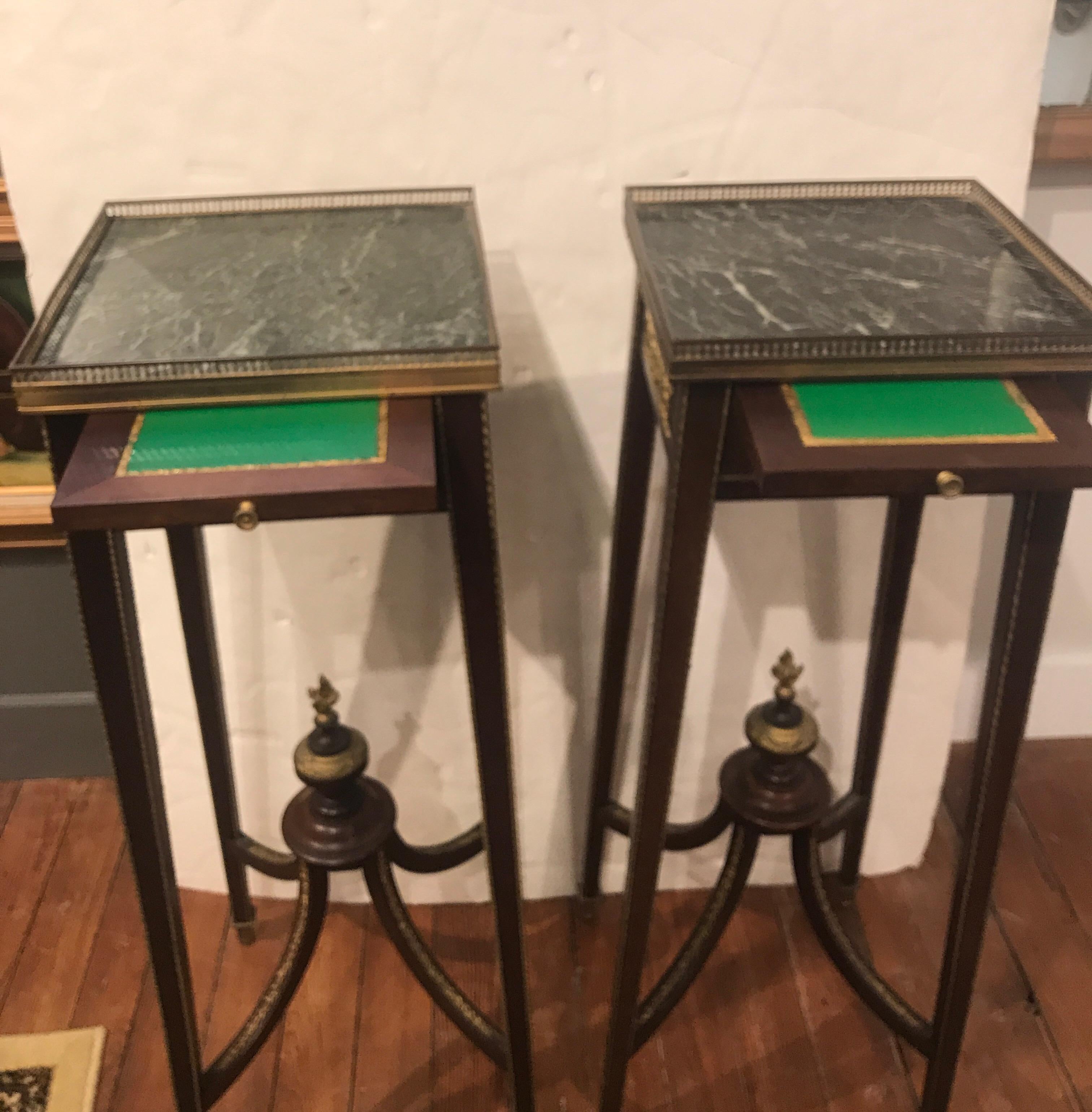 French Pair of Directoire Style Mahogany and Bronze-Mounted Pedestal Tables