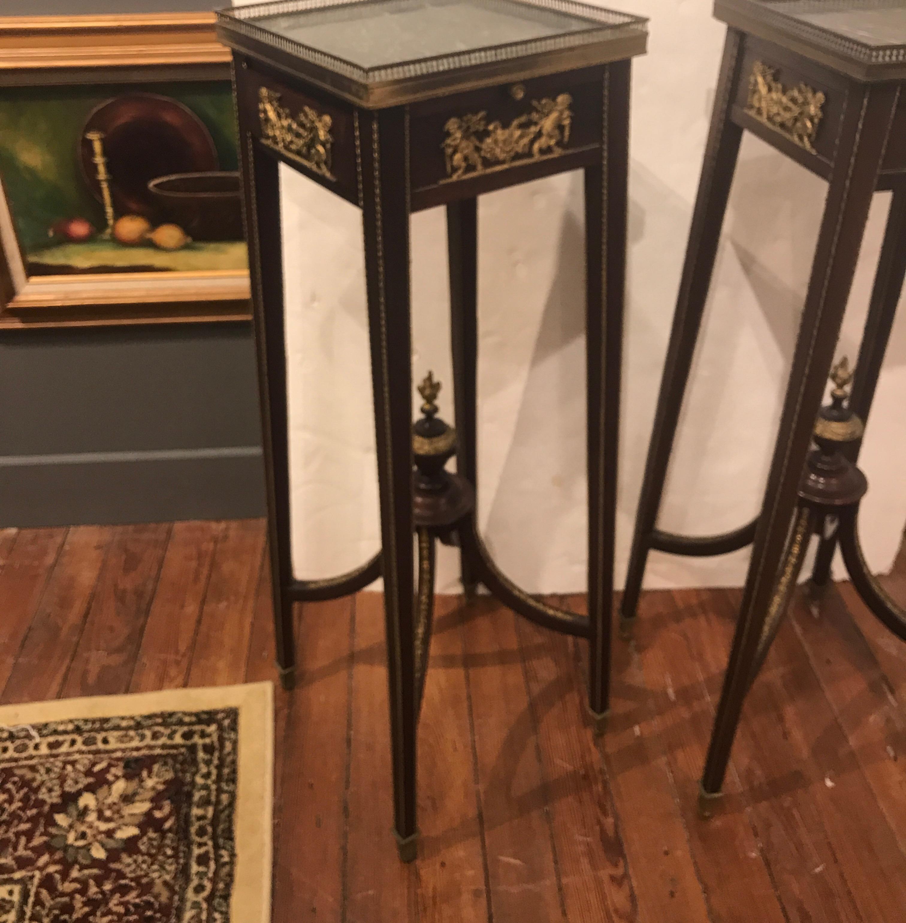 Late 19th Century Pair of Directoire Style Mahogany and Bronze-Mounted Pedestal Tables