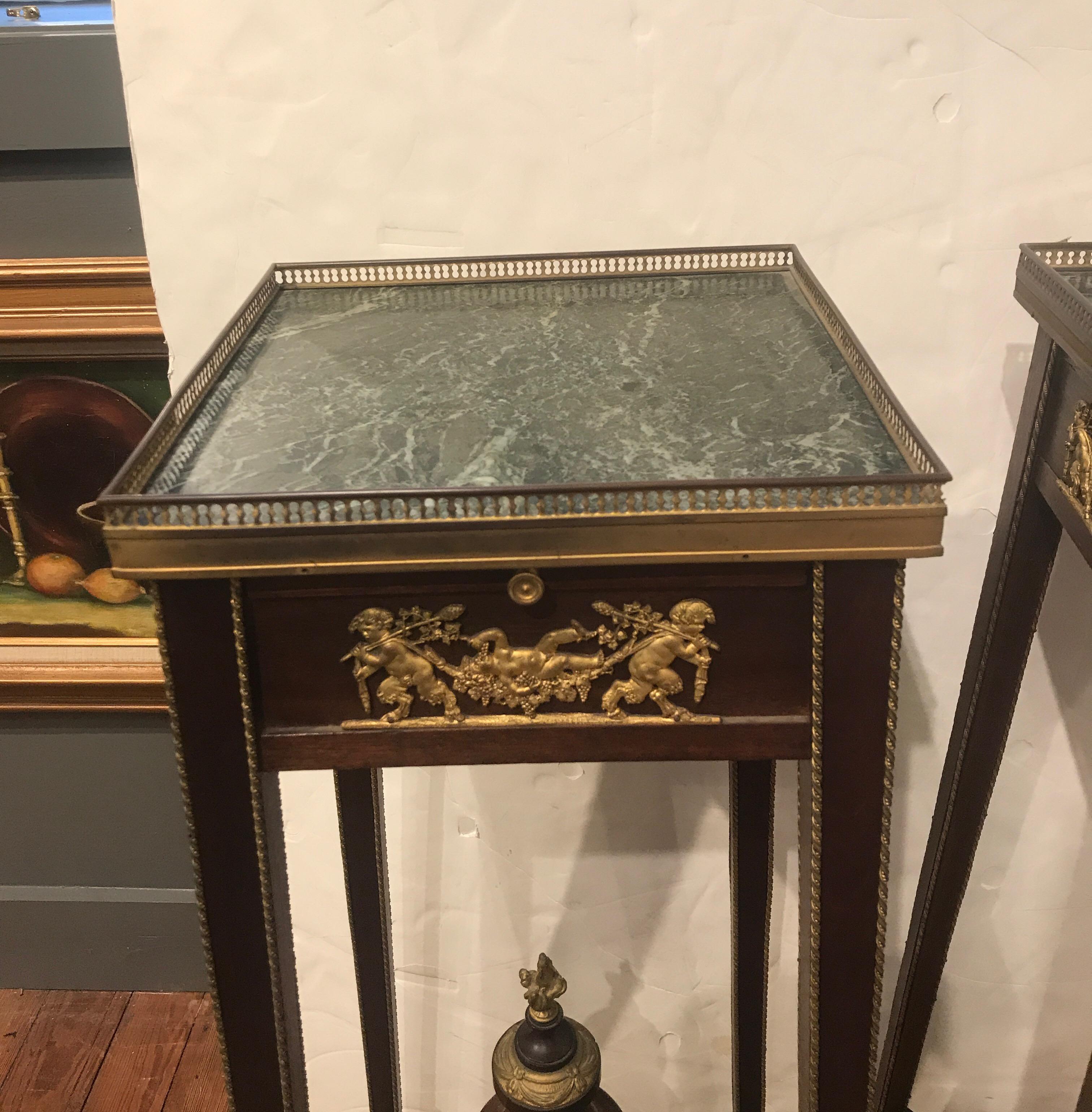 Pair of Directoire Style Mahogany and Bronze-Mounted Pedestal Tables 1