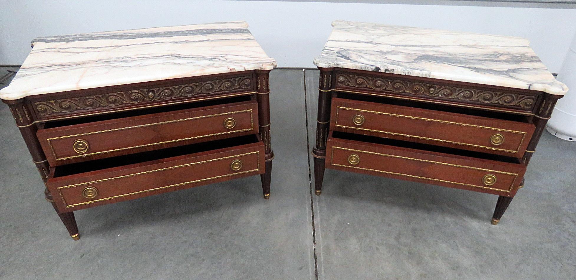 Pair of Directoire Style Marble-Top Commodes 4